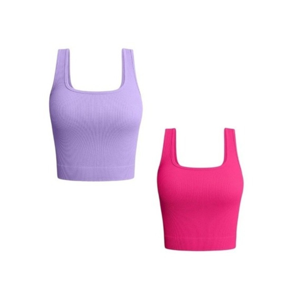 OQQ 2 Pack‎ Ribbed Cropped Tank Lavender and Pink Small S NWT